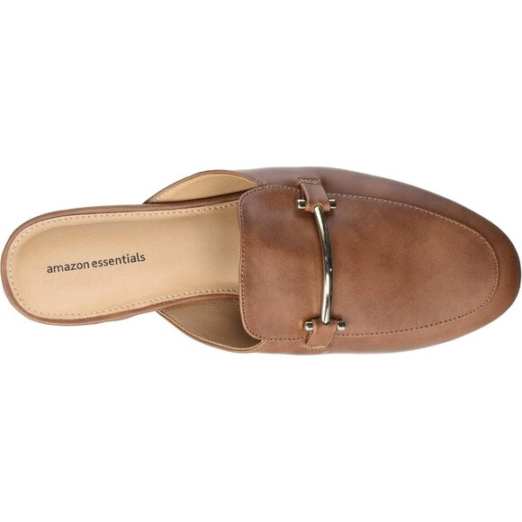 Women's Buckle Mule Polyurethane Wide-Width Tan Loafer Shoes Slip-On Comfort - Picture 5 of 7
